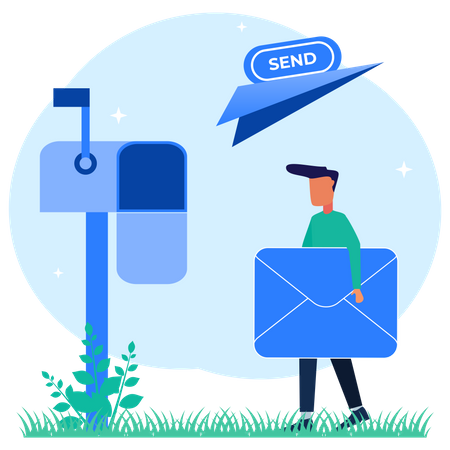 Man Sending Email Letter  Illustration