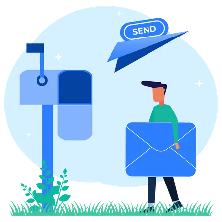 Man Sending Email Letter  Illustration