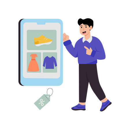 Man shops from E-Commerce Application  Illustration