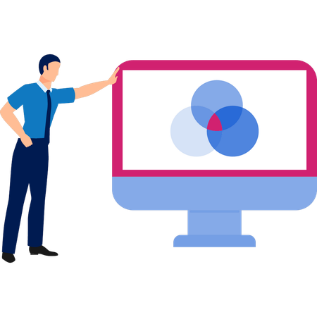 Man showing analytic data on monitor  Illustration