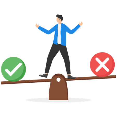 Man standing on seesaw and making decision  Illustration