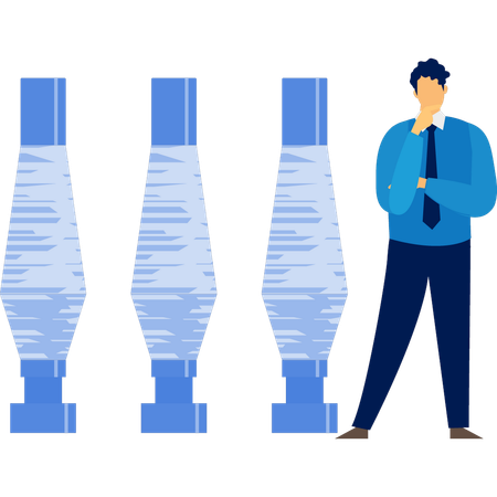 Man thinking about 3D printing in metal pipe manufacturing  Illustration