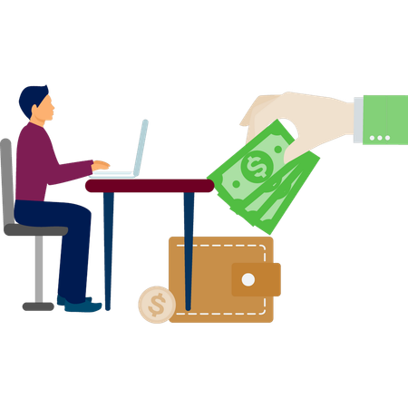 Man working put money in wallet  Illustration