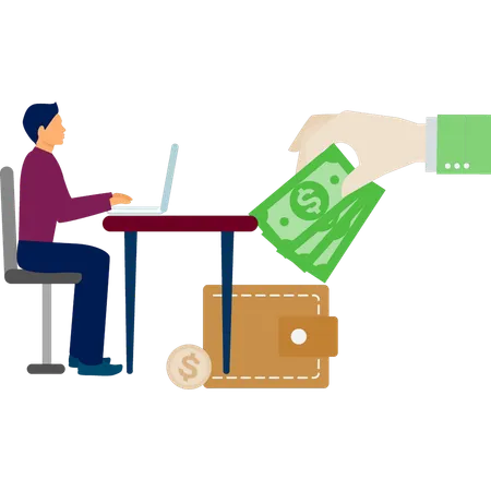 Man working put money in wallet  Illustration