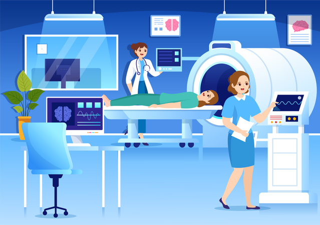 Modern hospital with MRI service  Illustration