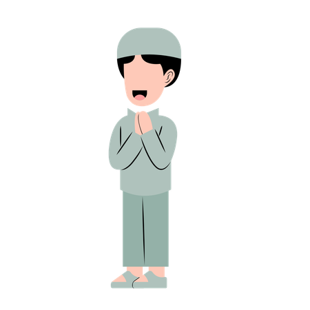 Muslim Boy With Eid Greeting Gesture  Illustration