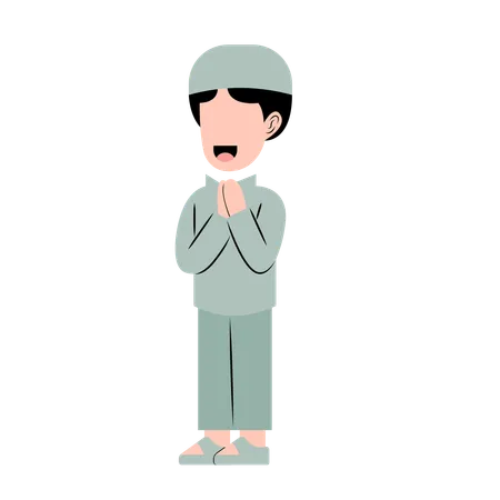 Muslim Boy With Eid Greeting Gesture  Illustration