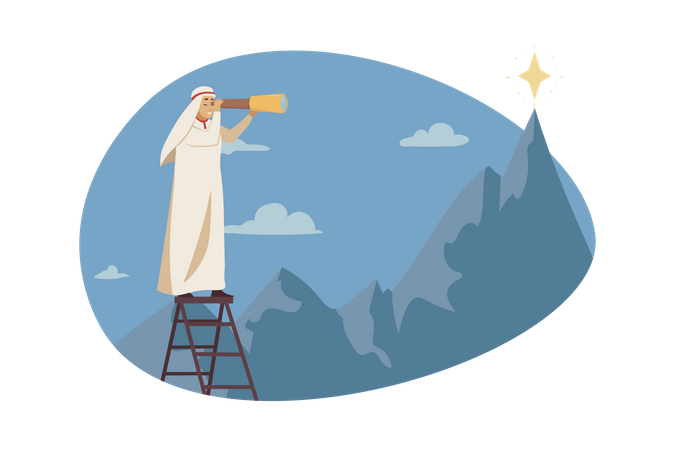 Muslim man finding star  Illustration