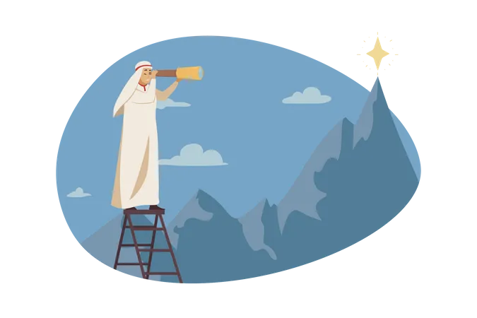 Muslim man finding star  Illustration