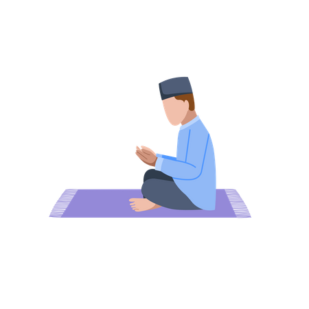 Muslim man sitting down and praying  Illustration