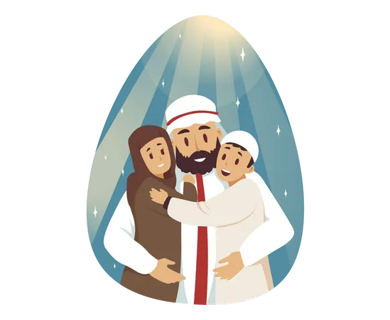 Muslim Man with kids  Illustration