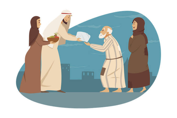 Muslim people donating food  Illustration