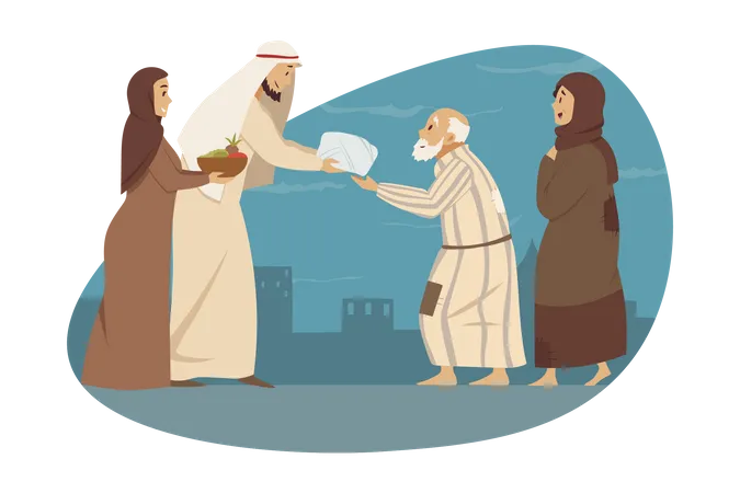 Muslim people donating food  Illustration