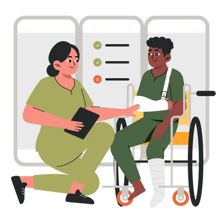 Nurse helping patient on wheelchair  Illustration