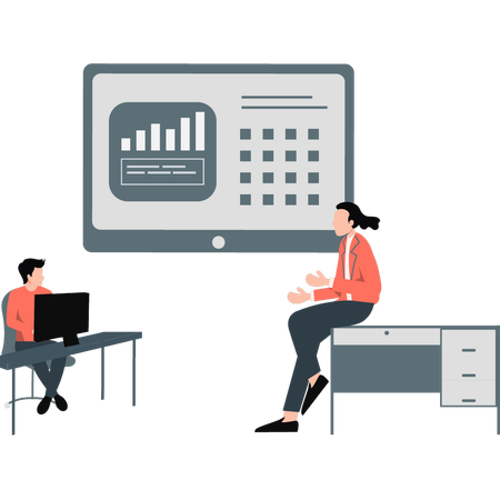 Office team discuss on business report  Illustration