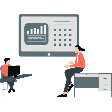 Office team discuss on business report  Illustration