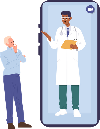 Patient visiting doctor via smartphone  Illustration