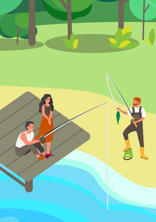 People fishing in park  Illustration