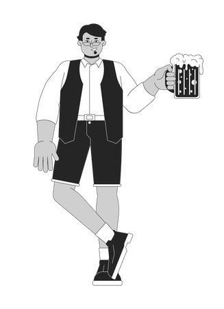 Positive arab male with beer mug  Illustration