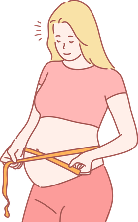 Pregnant lady is measuring her waist  Illustration