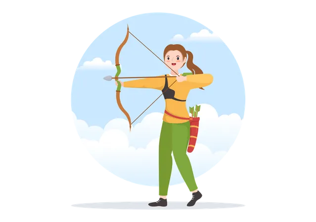 Professional Female Archer Shooting Using Bow  Illustration