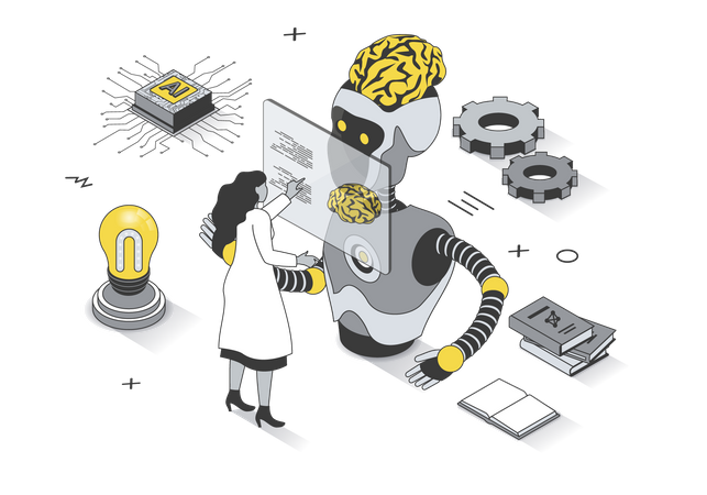 Scientist programming AI robot  Illustration