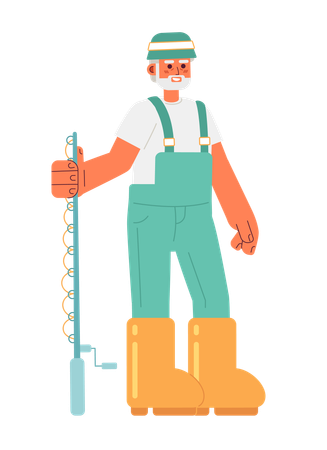 Senior fisher holding fishing rod  Illustration