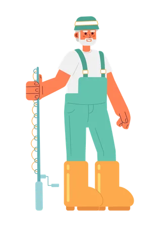 Senior fisher holding fishing rod  Illustration