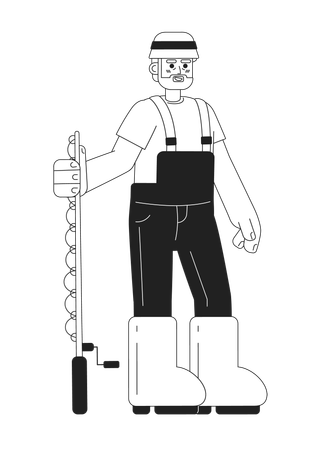 Senior fisher holding fishing rod  Illustration