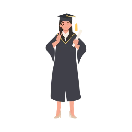 Smiling Graduating Student in Cap and Gown  Illustration