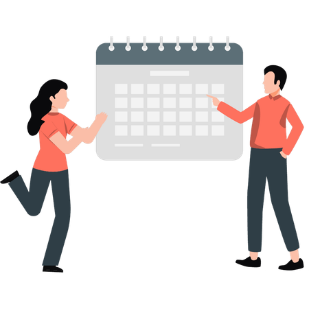 The boy and girl is happy with management calendar  Illustration