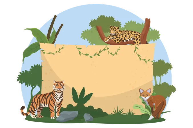 Wildlife with blank board  Illustration