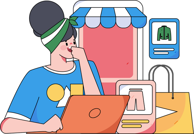 Woman buying clothes from shopping website  Illustration