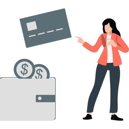 Woman having money in wallet  Illustration