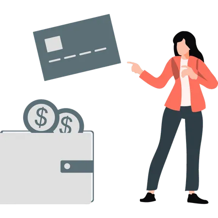 Woman having money in wallet  Illustration