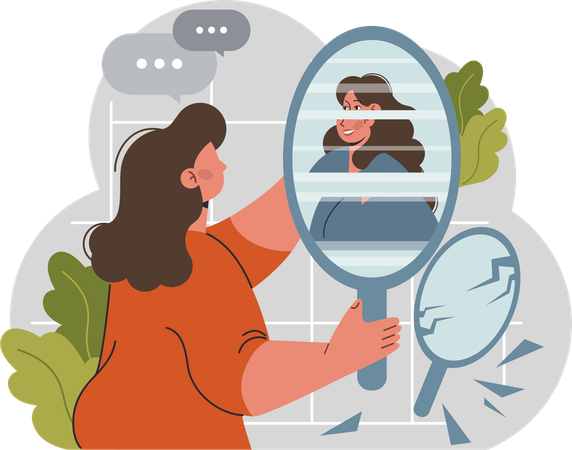 Woman looking self in to mirror  Illustration