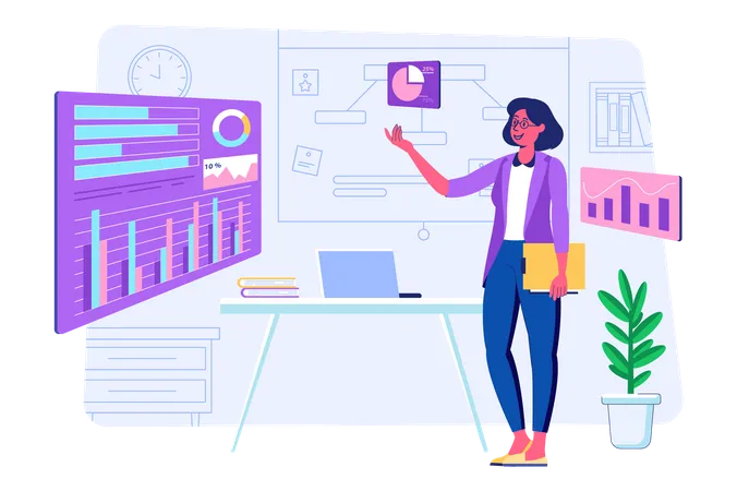 Woman presenting data analytics  Illustration