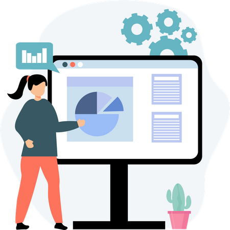 Woman presenting data statistics  Illustration