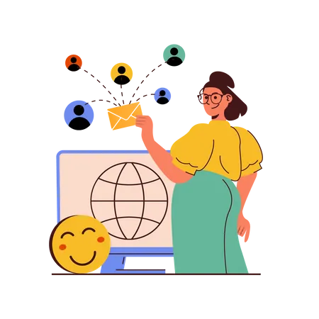 Woman Sending mail on social network  Illustration