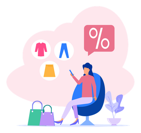 Woman Shopping On Sale  Illustration