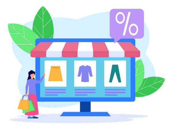 Woman Shopping On Sale  Illustration