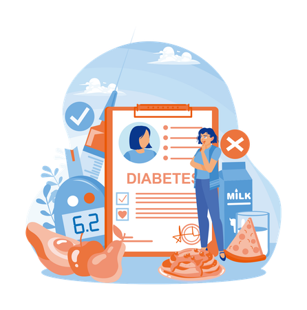 Woman tests blood sugar levels using a glucometer  Illustration