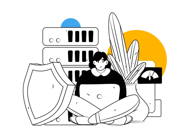 Woman working on server security  Illustration