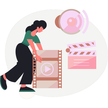 Women holding video reels  Illustration