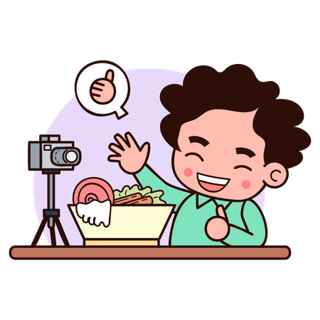 Young Man Trying Food and Makes Review  Illustration