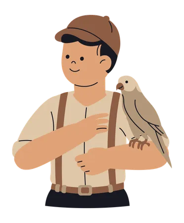 Zookeeper holding bird  Illustration