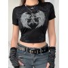 EMMIOL Rhinestone Decor Grunge Wing Printed Crop Top