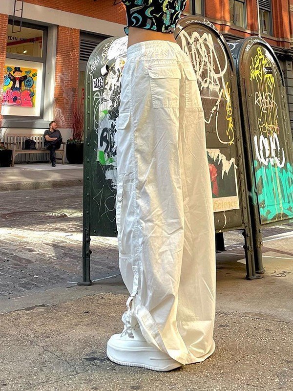 EMMIOL Straight Leg White Parachute Cargo Pants