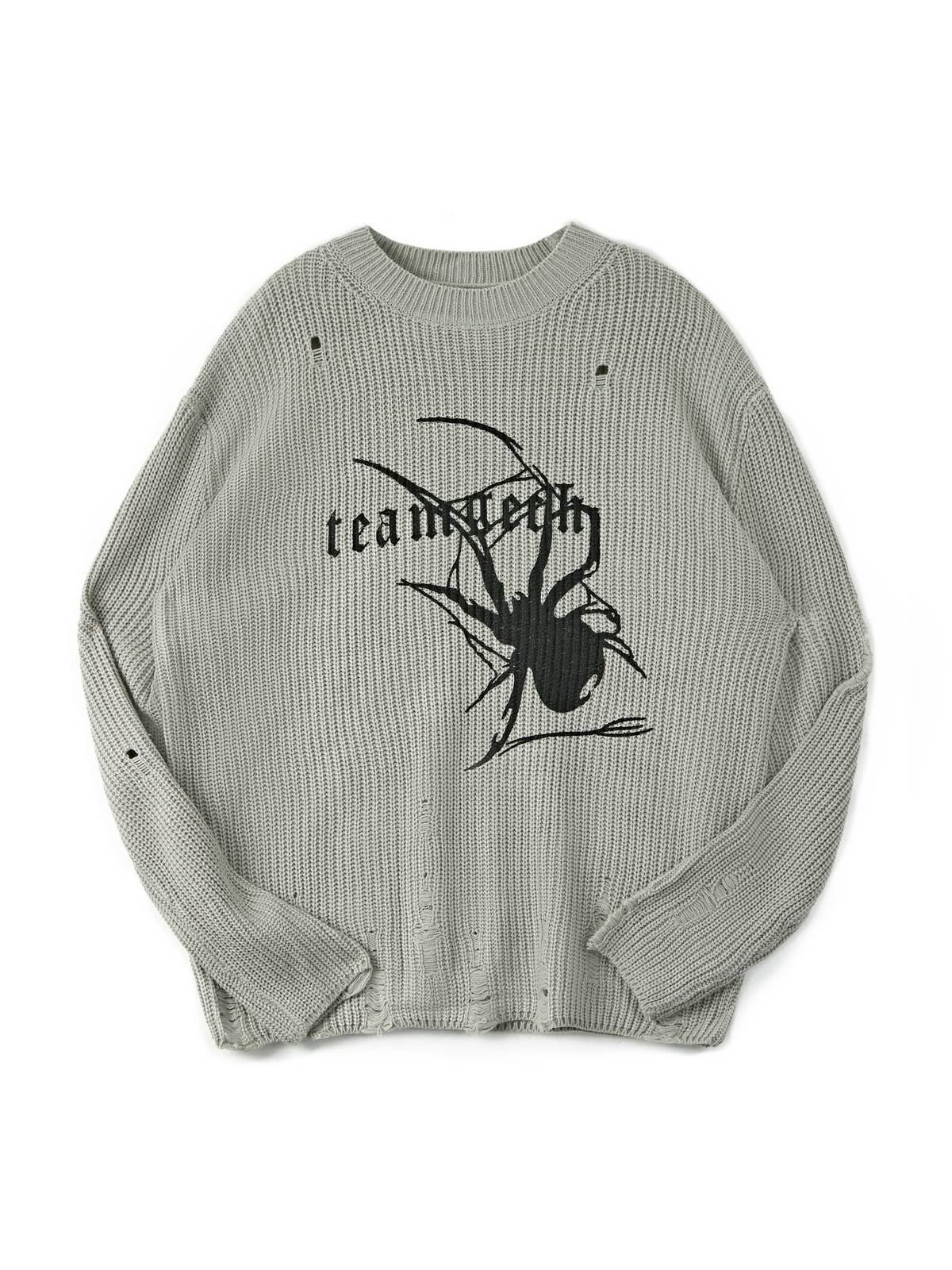 EMMIOL Punk Animal Jacquard Distressed Pullover Sweater