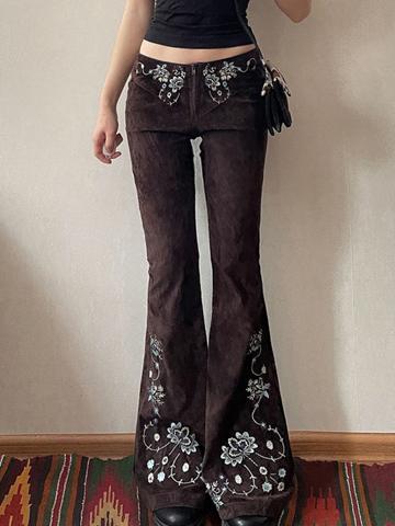 Vintage Embroidered Flap Waist Design Flare Jeans